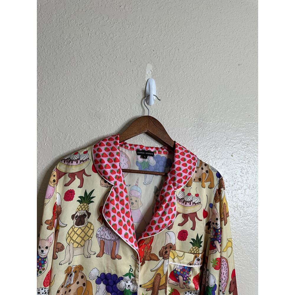Karen Mabon Dogs Desserts Long Sleeve Pajama Top Strawberry Piping Womans Large - Picture 5 of 12